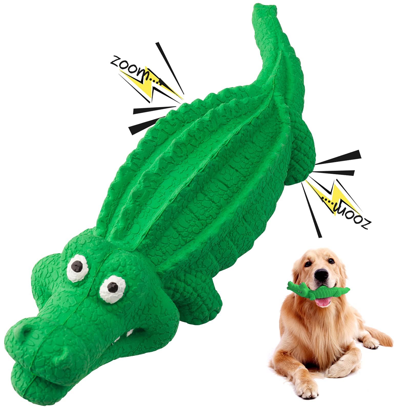 Funow Squeaky Dog Toys, Indestructible Crocodile Dog Chew Toys-Durable Tough Interactive Dog Toys for Aggressive Chewers/Relief Stress, Strong Rubber Dog Teething Toys for Medium Large Dogs