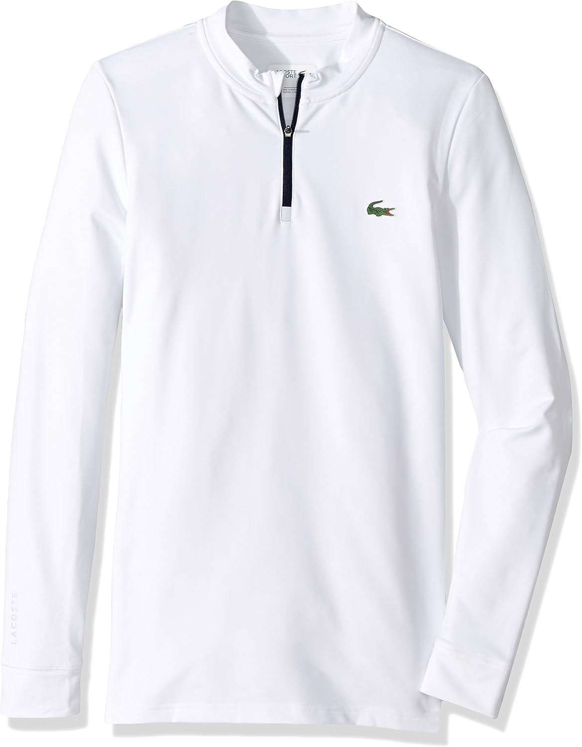 Lacoste Men's Long Sleeve Golf Tech Jersey/4 Zip, White/Navy Blue, Medium Clothing
