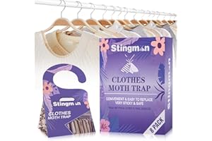 STINGMON Powerful Clothing Moth Traps 8 Pack, Clothes Moth Trap with Pheromones, Sticky Traps Closet Moth Traps for House, Carpets, Fabrics, Webbing & Case-Bearing, Moth Treatment & Prevention