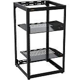 ECHOGEAR 20U Open Frame Rack w/Optimal Air Flow, DIY Assembly, 20.4&rdquo; Depth | Wall mountable enclosure includes 2x vented shelves, 25x mount screws, 4x leveling feet, 4x shelf stops, 2x securement stops