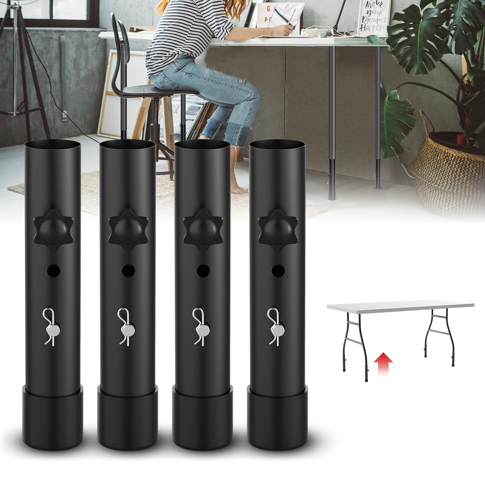 Photo 1 of Folding Table Leg Extenders,Folding Table Leg Risers for Straight/Bent Legs, Adjustable Folding Table Leg Extensions 2 Heights,Table Height Extenders/Adjuster/Increaser-Raise Table Height-4pcs