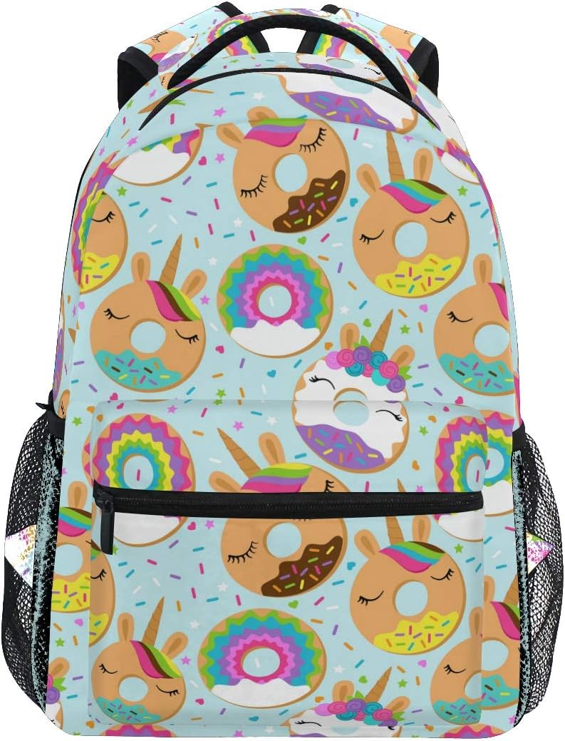 Ahomy School Backpack Book Bag for Teenager Girls Boys, Cartoon Unicorn Donuts Travel Backpack Satchel Hiking Bag for Women Men