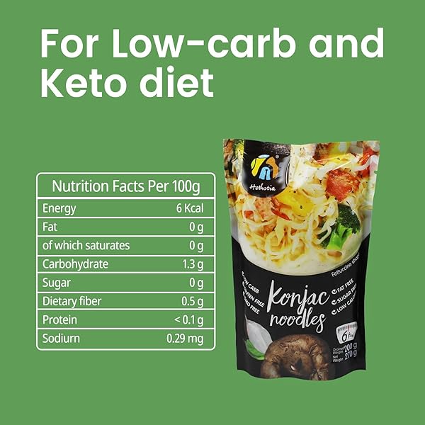 HETHSTIA KONJAC NOODLE FETTUCCINE, 6-PACK GLUTEN-FREE SHIRATAKI NOODLES, LOW-CARB KONJAC PASTA, KETO & VEGAN, SUGAR-FREE, NON-GMO, LOW-CALORIE