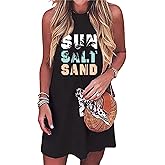 Sun Salt Sand Coconut Tree Tank Mini Dress for Women Sleeveless Beach Praty Shirts Summer Vacation Short Mini Dresses