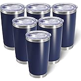 AIANJI 20oz Tumbler Bulk Stainless Steel Tumblers with Lid Vacuum Insulated Double Wall Travel Coffee Mug Powder Coated Tumbler Cup for Hot and Cold Drinks(Navy Blue, 6 pack)