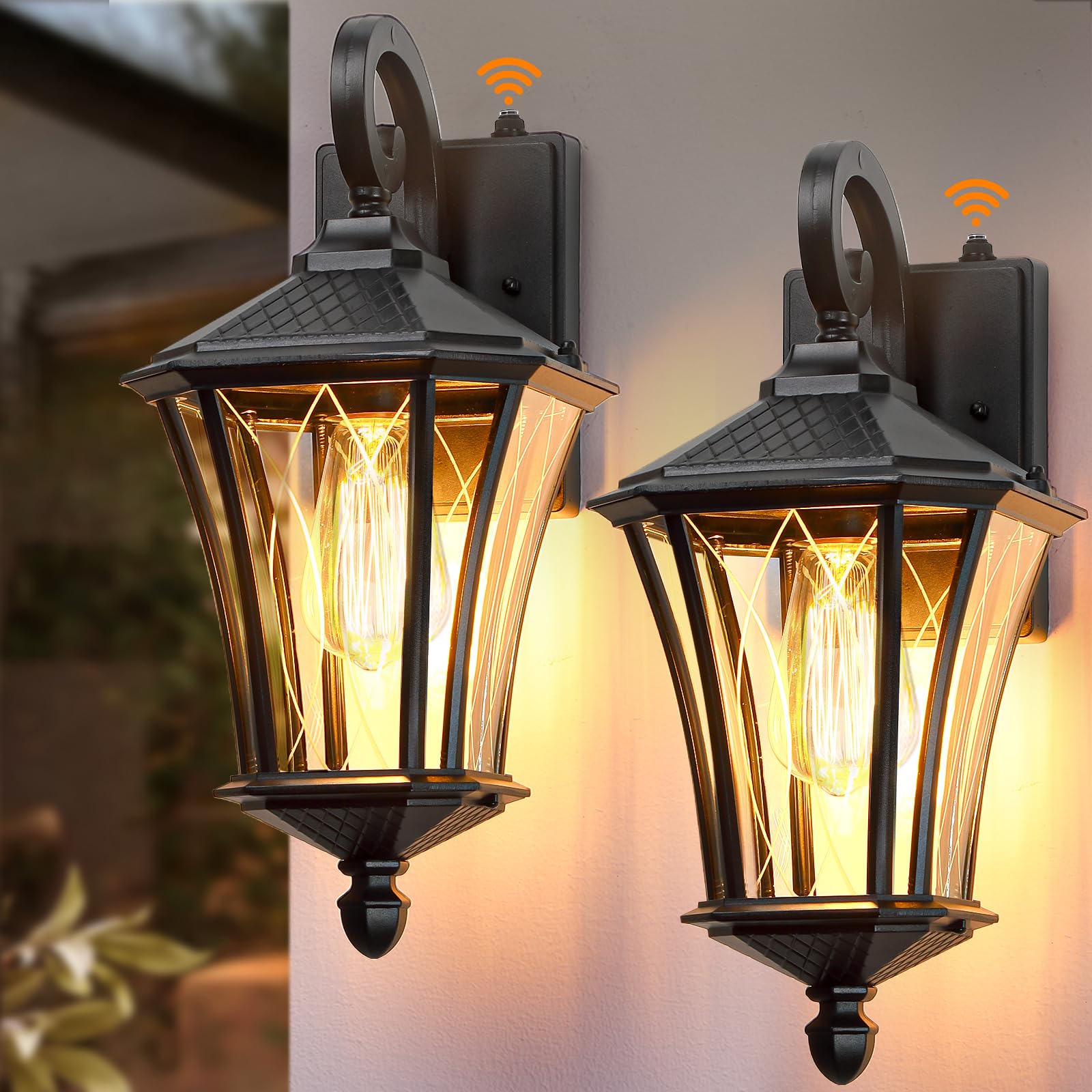 Photo 1 of YSN 2 Pack Dusk to Dawn Outdoor Light Fixture Wall Mount Porch Lights Weather Resistant Exterior Sconce Light, Waterproof Wall Lantern for Porch, Garage, Backyard, Walkway, E26 Socket, Black
