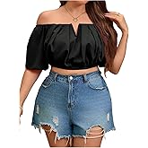 Floerns Women's Plus Size Elegant Blouse Tops Off Shoulder Half Sleeve Dressy Casual Crop Top