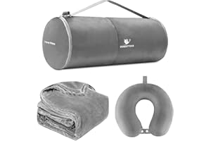 urnexttour Travel Blanket and Pillow- Premium Soft Airplane Blanket with Durable Travel Bag, Hand Luggage Belt Compact Pack Large Blanket for Travel (Gray)