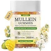 esverco Mullein Gummies with 3600mg Mullein Leaf Extract, 7 in 1 for Lung Cleanse, Respiratory Lung Health, Immune Booster, Elderberry, Quercetin, Bromelain, No Sugar, for Adults, Vegan, 90 Count