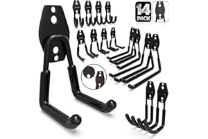 3-H Garage Hooks Heavy Duty, Garage Wall Hooks 14PC, Skateboard Wall Mount with 3 Welding Spot for Organizing Power and Garde