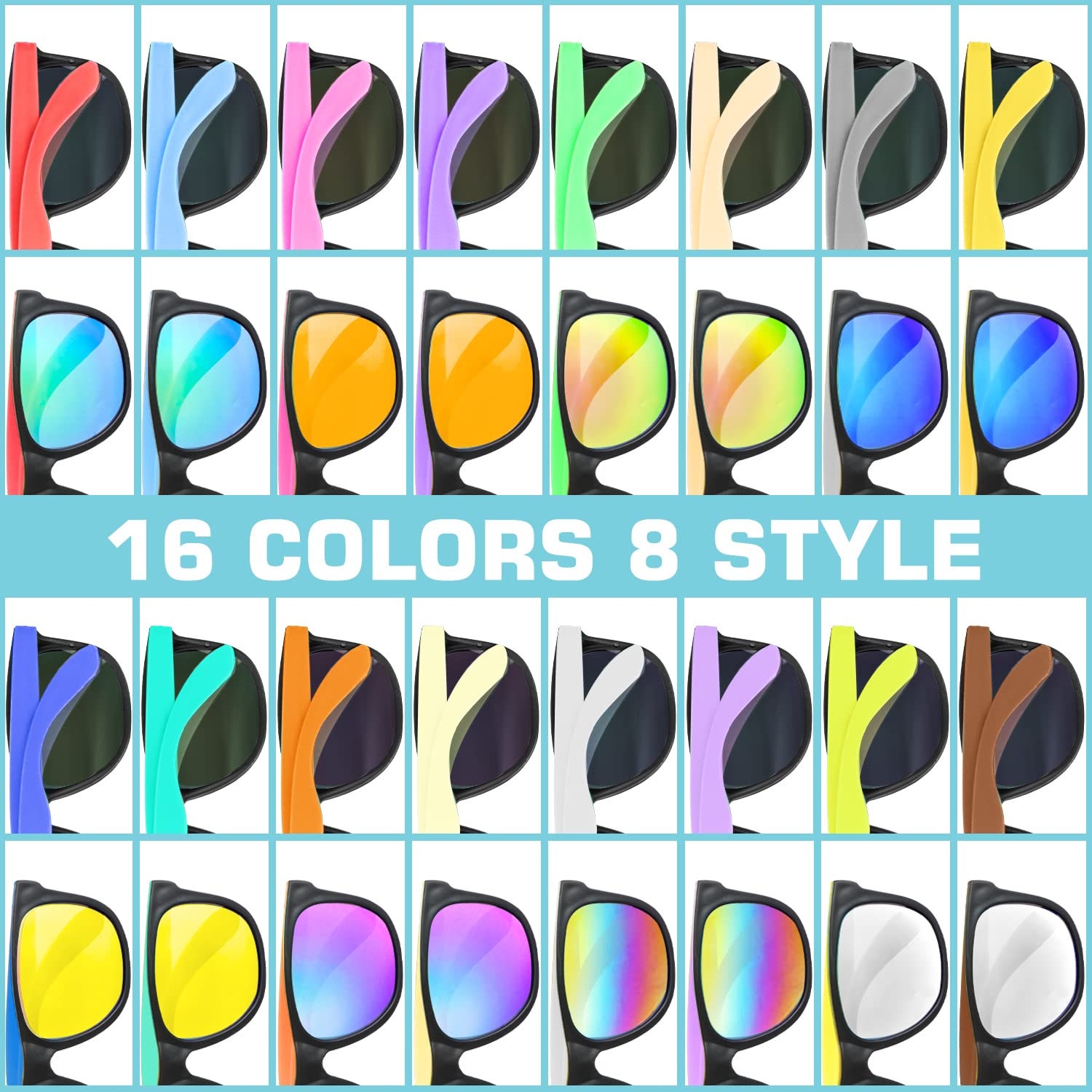 32 Pack Sunglasses Bulk with UV Protection, 16 colors Neon 80s Retro Plastic Sun Glasses Toy, Summer Pool Party Favors, Beach Party Supplies, Gift for Birthday Goody Bag Filler School Classroom Prizes