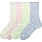 Lace Cute Women’s Socks, Woman Crew Ruffled Thin Ankle Socks, 4 Pairs of Frilly Novelty Girly Stockings, Girls Breathable Casual Clear Summer Stockings, One Size Fits Women Girls