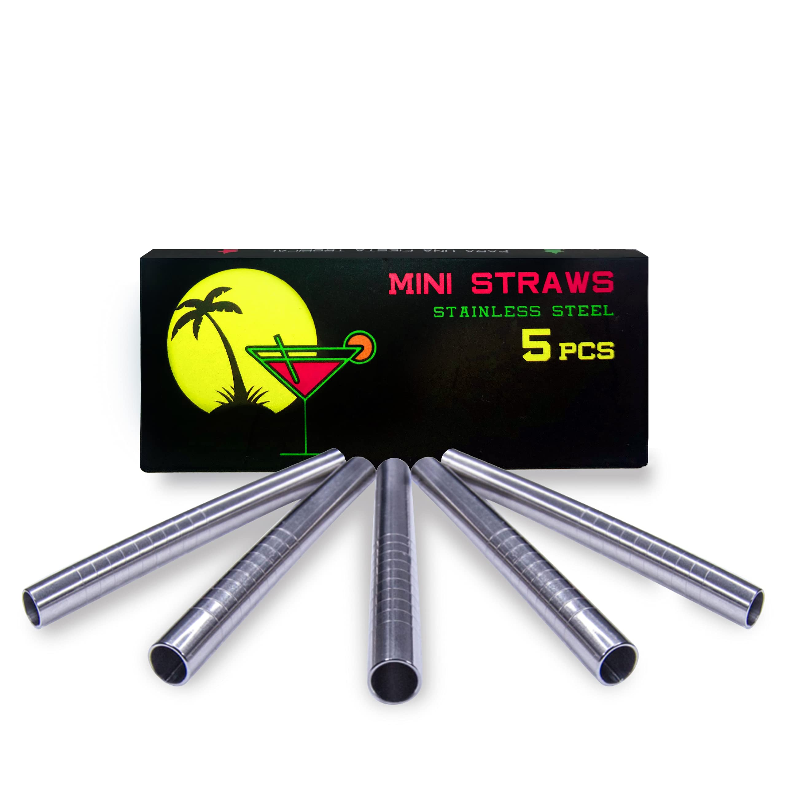 Escobar Accessoires Stainless Steel Drinking Straw, 5.0 x 70 mm, 5 Pieces, Food Grade, Lightweight, Resistant