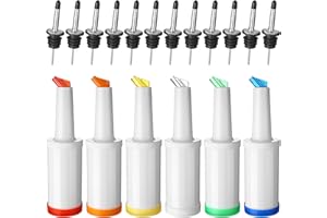 CHENGU Fruit Juice and Liquor Pour Bottles Bar Supplies Pour Bottles Plastic Juice Pour Bottles with Stainless Steel Bottle Pourer Tapered Spout for Liquor Juice Store 34 OZ (Multi Colors,6 Pack)