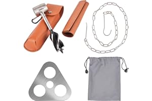MiiMoo Hand Auger Wrench Survival Tools for Bushcraft - Scotch Eye Wood Drill Bit for Camping Outdoor Wood Peg and Hole Maker, Portable Camping Tripod Board with Adjustable Chain