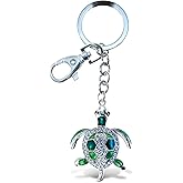 Puzzled 3D Green Sea Turtle Keychain - Sparkling Rhinestone Green Sea Turtle Ocean Decor, Elegant Ocean Animal Purse Bling Keychain Charm for Backpack, Handbags, Purse - 4.5 Inches