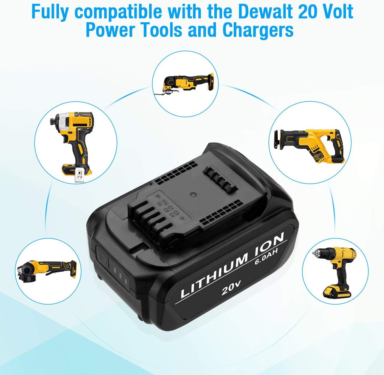 Upgraded 6.0Ah 20V Replacement Battery Compatible with Dewalt 20V Max XR DCB205 DCB204 DCB206 DCB205-2 DCB200-2 DCB180 DCD985B DCB200 Dewalt DCD/DCF/DCG Series 2 Pack - - 