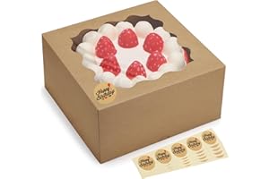 Eupako 10x10x5-Inches-Cake-Boxes-with-Window-25pcs-Brown-Bakery-Boxes for Pies, Cookies, Pastries, Chocolates, Birthday Party, Wedding