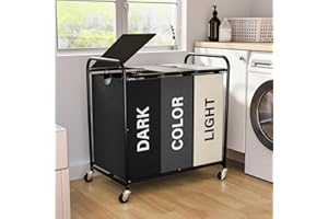 OLLDIDE 180L (47.55 Gal) Laundry Sorter 3 Section, Rolling Laundry Basket with Lockable Wheels and Lid, Laundry Hamper with 3 Separated Removable Bags Dirty Clothes Hamper for Laundry Room, Multicolor(Mixed)