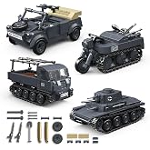 WEMEWEME 4 in 1 WW2 Army Tank Building Block Set 1089PCS Military Model Kit | Compatible With Lego Build German 38T A Light Tank And 3 Military Vehicle Models Great Gift For Kids Ages 6+