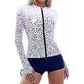 SiySiy 2 Piece Rash Guard for Women - Long Sleeve Swimsuit with Short UPF 50+ Zipper Swim Shirt Built in Bra Bathing Suit