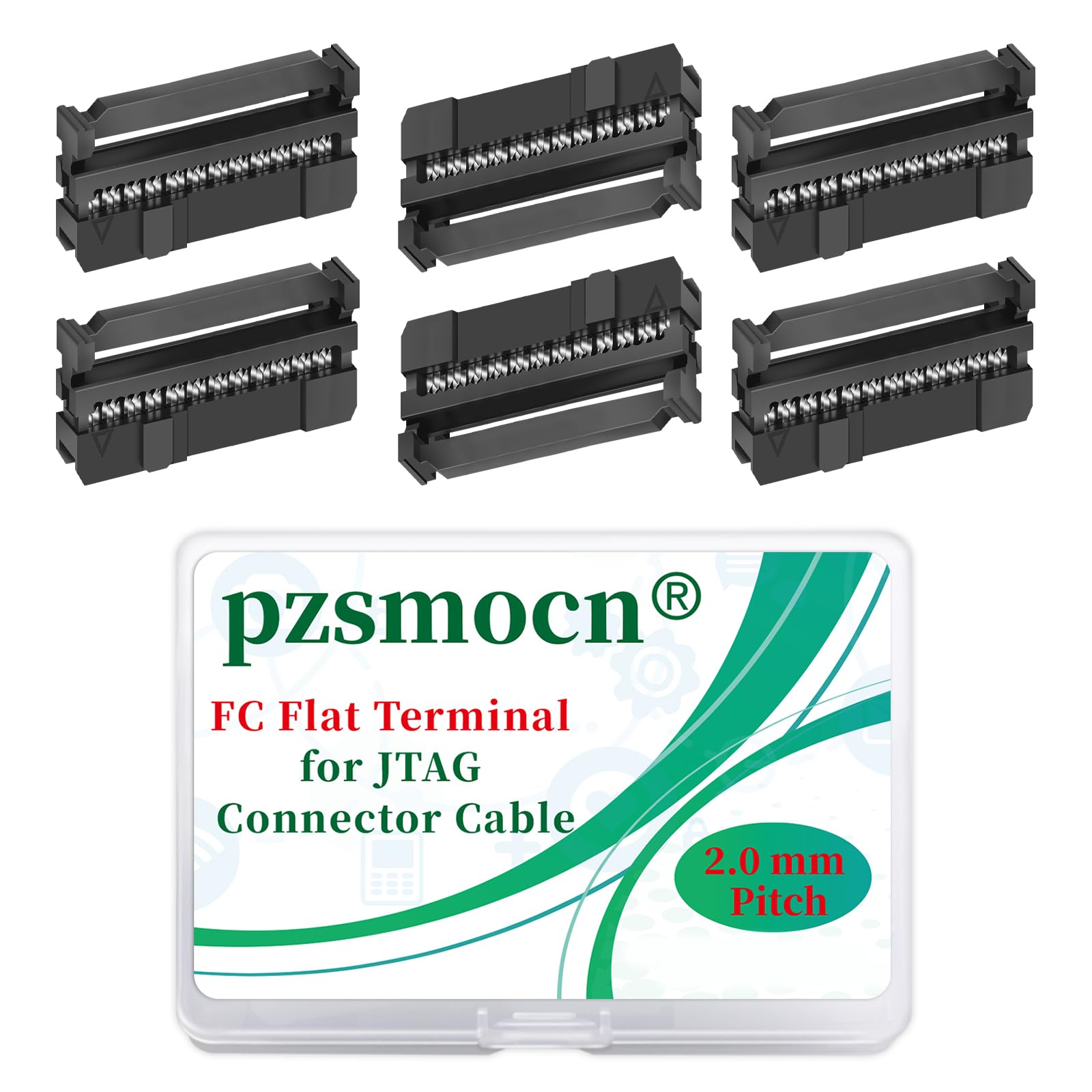 Pzsmocn 20 Sets IDC 2 * 12 Double Row Rectangular Socket Adapter FC Black Crimp Wire Head Three-piece Kit 2.0mm Pitch, 24 Pin FC-Female Terminal Connector, for JTAG Flat Ribbon Cable. — image 1