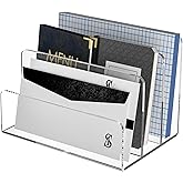 Sezanrpt Acrylic File Holder 3 Compartment, Clear Desk File Organizer, Office Magazine File Folder Organizer Desktop for Calc