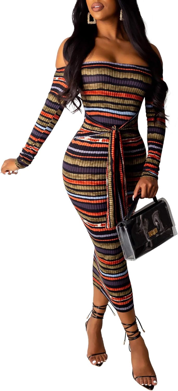 striped wrap hollow out maxi dress