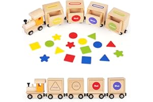 AGIRLGLE 2 in 1 Montessori Toys Wooden Magnetic Train Toy and Shape Color Sorting Toys for Kids Educational Toddlers Shape Recognition Fine Motor Skills Development Early Learning Toys Matching Box