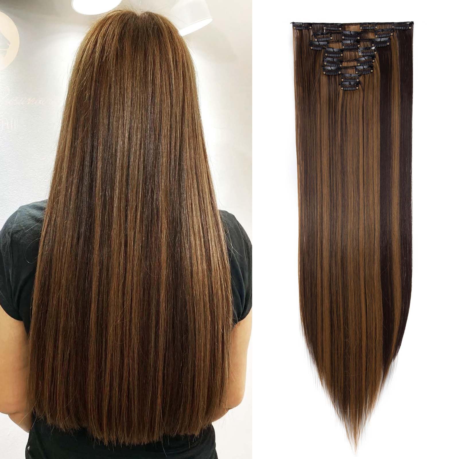 SEGOHAIR Hair Extensions Clip in 8Pcs 18 Clips Synthetic Fiber Seamless 26" Long Straight Full Head -Dark Brown mix Sandy Blonde — image 1