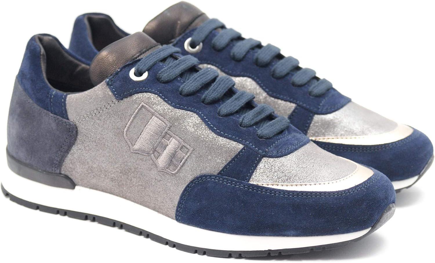 D'Acquasparta Scarpe da ginnastica da uomo con lacci, Argento (blu