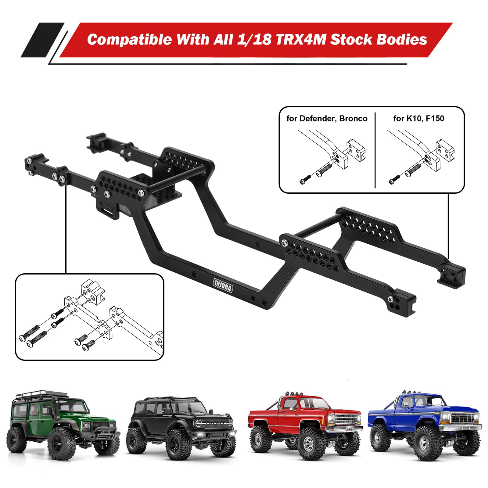 INJORA 45g LCG Aluminum Universal Chassis Frame Kit for 1/18 RC Crawler TRX4M Upgrade