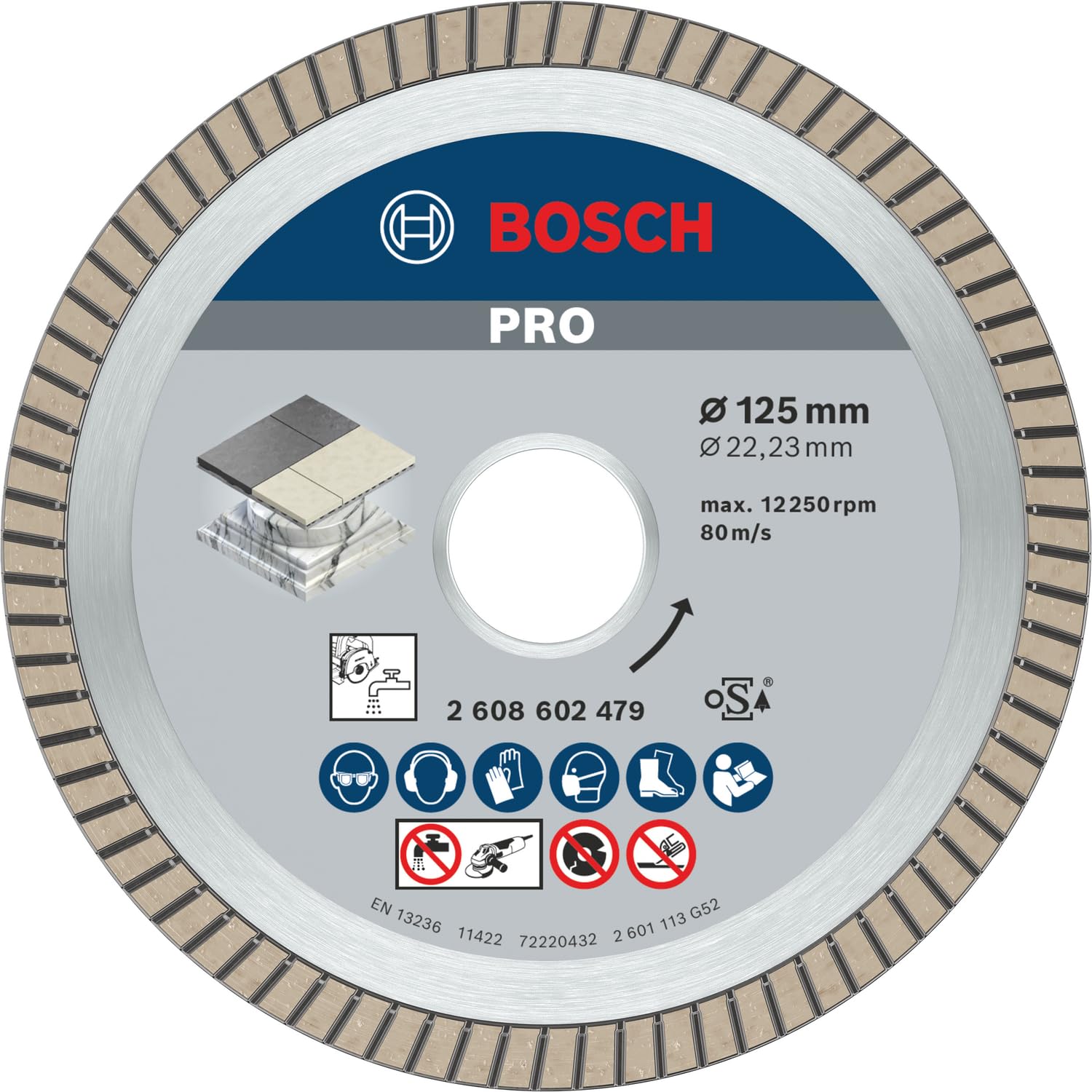Bosch 1x PRO Ceramic Extra Clean Turbo Diamond Cutting Disc for Bore 22.23 and Small Angle Grinders (for Marble, Hard tiles, Ø 125 mm, Professional Accessory Small Angle Grinder, Marble Saws)