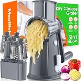 MealHelper 5 Blade Rotary Cheese Grater Hand Crank with Storage Box, Vegetable Chopper, Cheese Shredder for Cheeses, Veggies, Nuts - Easy to Use, Non-slip Suction Base, Gray