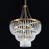 Wellmet Gold Chandelier Light 20 inch, Modern Round Crystal Chandeliers for Dining Room, 3 Tiers Boho Beaded Lighting Fixture