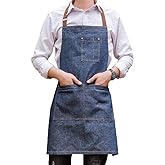 Yiswear Unisex adjustable multi pocket denim apron for Chef Kitchen BBQ and Studio