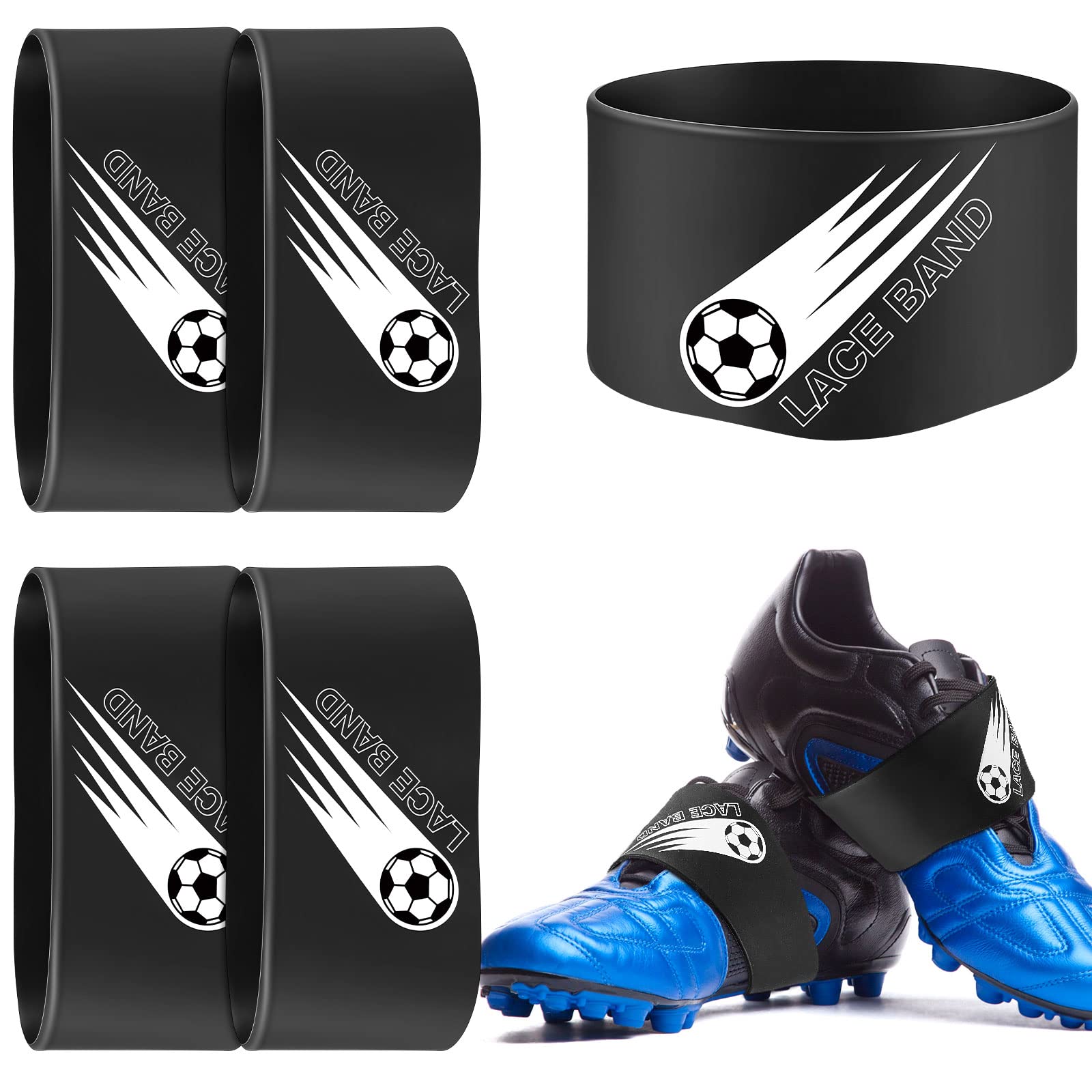 Photo 1 of Patelai 4 Pcs Soccer Cleat Lace Cover Football Shoe Band Soccer Shoe Cover Football Cleat Bands Youth Adult for Season (Kids,Black)