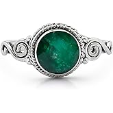 Koral Jewelry Created Emerald Spiral Side Ring 925 Sterling Silver Vintage Gipsy Boho Chic US Size 5 6 7 8 9