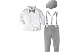 A&J DESIGN Toddler Boys Formal Outfit Baby Wedding Dress Clothes Kids Gentleman Suit Pants Set with Suspender