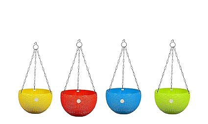 Asian Aura Hanging Knit Basket Multipurpose Hanging Plant Container & Flower Pot with Chain (Multicolour, Pack of 4)