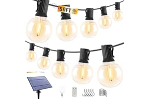 Dott Arts Solar String Lights for Outside 50FT Solar Lights Outdoor Waterproof Dimmable G40 Outdoor Lights with Remotes, Solar String Outdoor Patio Lights Solar Power for Backyard Garden Party