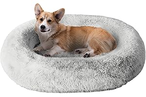 Cozzze Orthopedic Calming Dog Bed for Large Dogs, Anti Anxiety Pet Bed with Removable Washable Cover, Fluffy Dog Sofa Bed Supportive Foam, Light Grey