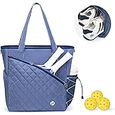 Pickleball Tote Bag for Women with Fence Hook, Quilted Pickleball Bag Holds 3-4 Paddles with Shoe Compartment & Wet Pocket