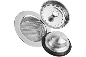 BOYIVI 3 Pieces Kitchen Sink Stopper Strainer, 3 in 1 Kitchen Sink Basket Strainer, Universal Anti-Clogging Stainless Steel Sink Disposal Stopper, Perforated Basket Drain Filter Sieve