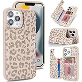 iCoverCase Compatible with iPhone 13 Pro Case with Card Holder, Wallet Phone Case for Women Men RFID Blocking PU Leather Protective Case 6.1 Inch (Beige Leopard)