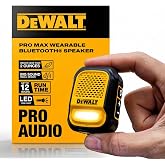 DEWALT Mini Wearable Bluetooth Speaker Pro Max (New Model) | Jobsite Clip-On Mini Speaker w/LED Work Light, IP56 Water Resistant, 12H Runtime, Built-in Mic &amp; Multi-Speaker Link