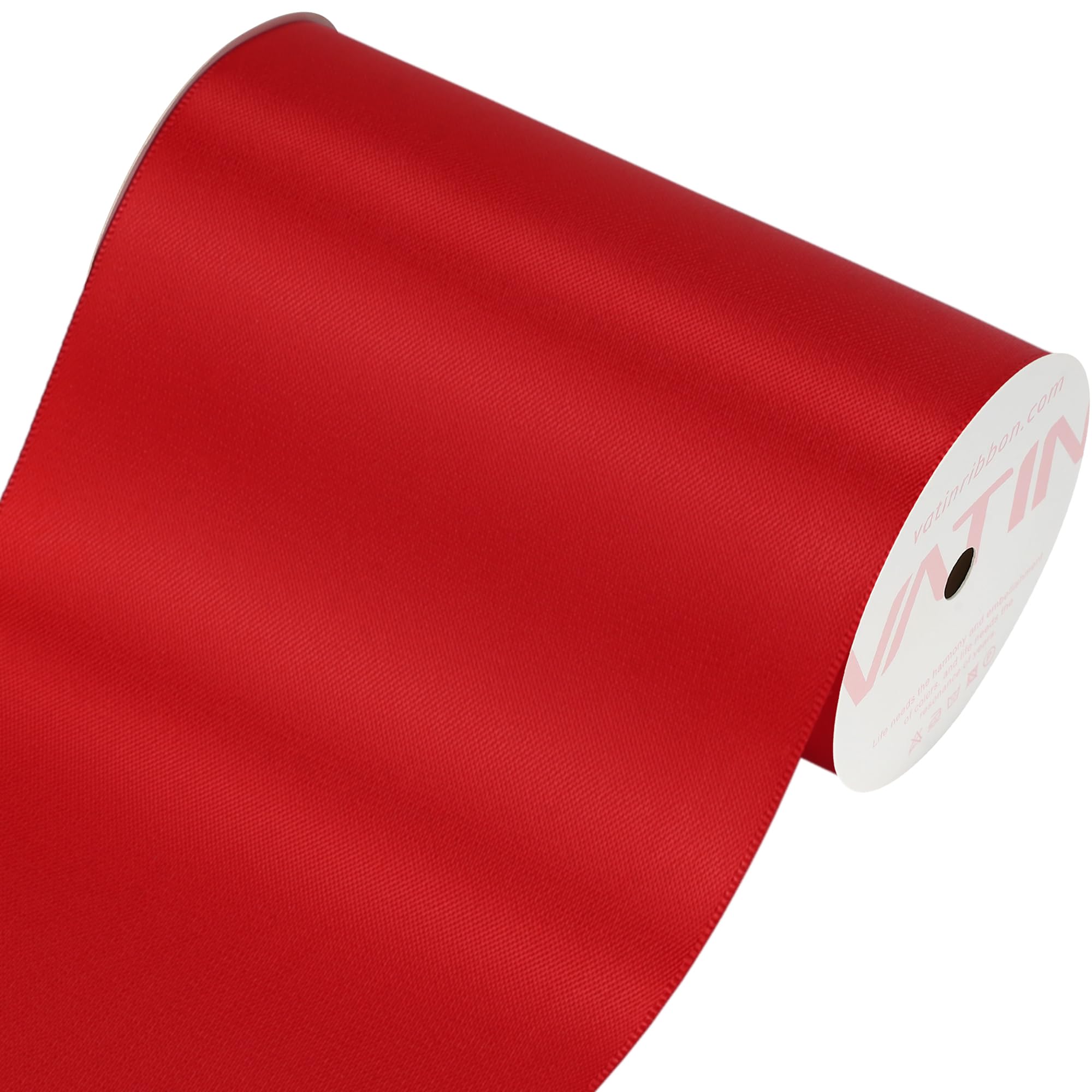 VATIN 100mm Wide Double Faced Polyester Red Satin Ribbon- 4.5 Metre/Spool, Perfect for Chair Sash, Making Bow, Sewing and Wedding Bouquet