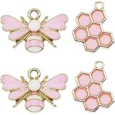 yaokan 20PCS Enamel Pink Bee & Honeycomb Pendant Charms - Gold-Plated Sweet Theme Charms for DIY Jewelry Making, Necklace Bracelet Crafts