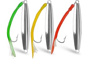 SILANON Diamond Jig Saltwater Fishing Lure, 2/3pcs Casting Jigging Spoons with Split Tube Tail Striped Bass Flat Metal Jig for Surf Fishing Bottom Sinking Bouncing Deep Sea Ocean 1-4oz