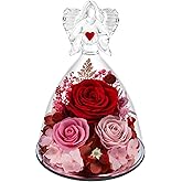 Vryblos Preserved Flowers in Glass Angel Figurine with LED Light,Forever Real Roses Prime Eternal Flower Birthday Glitter Decorations for Her Women Mom Grandma Wife Sister